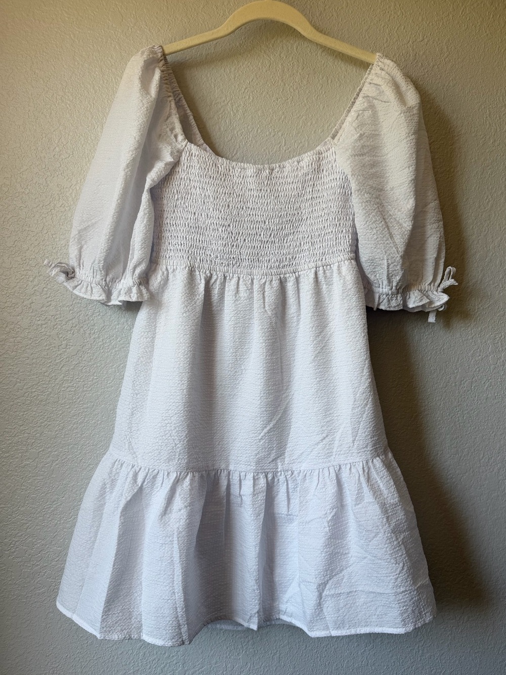 Charlie Holiday White Smocked Puff Sleeve Open Back Mini Dress, NWOT, Size 8 - Picture 3 of 12